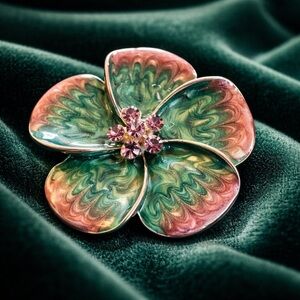 Vintage Multicolor Floral Enameled Brooch